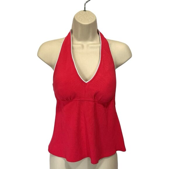 Lands' End Women's Flutter Halter Tankini Top - Coral Size 8 Ribbed Knit Piping - Picture 1 of 6